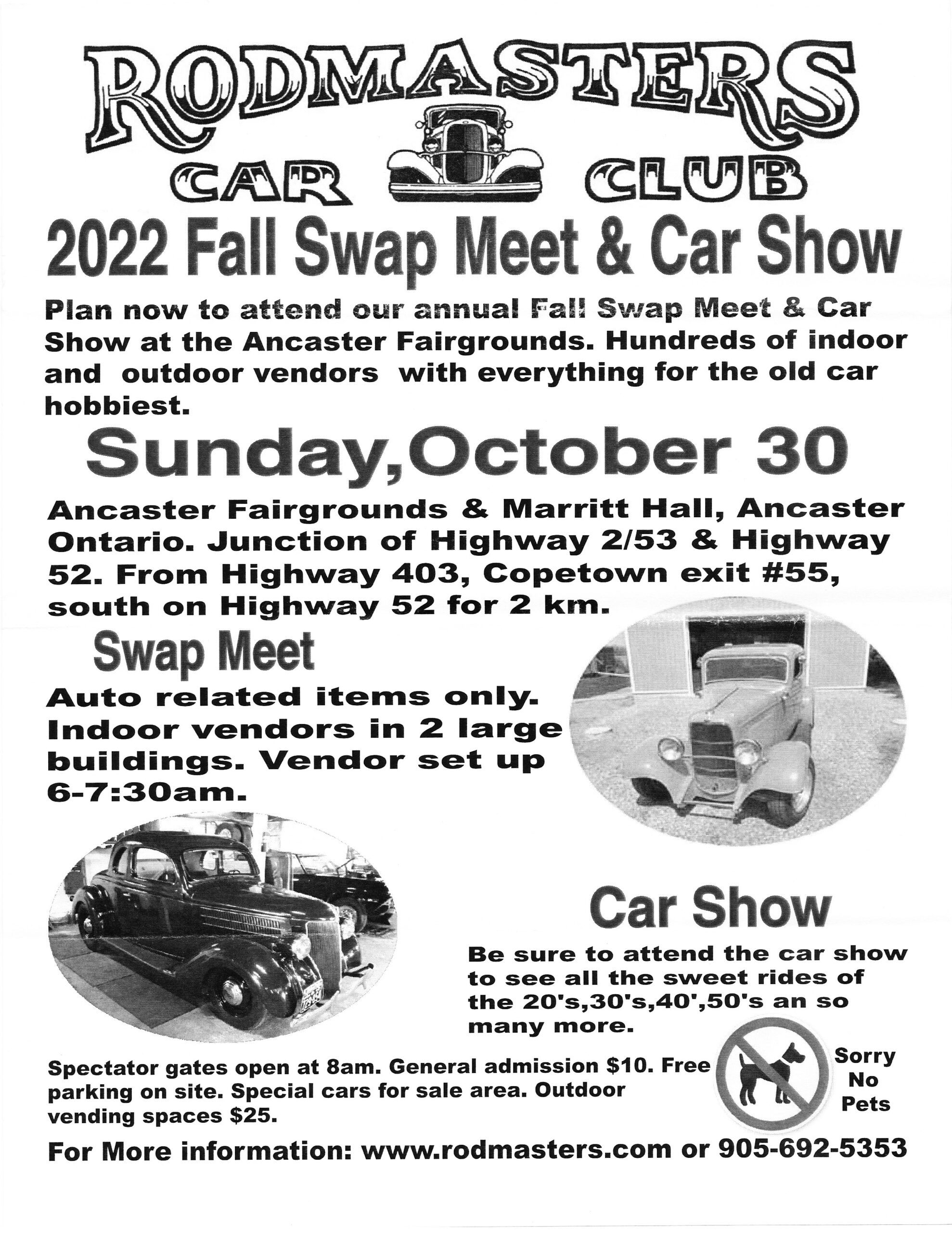 Rodmasters Car Club Fall Swap Meet 2022